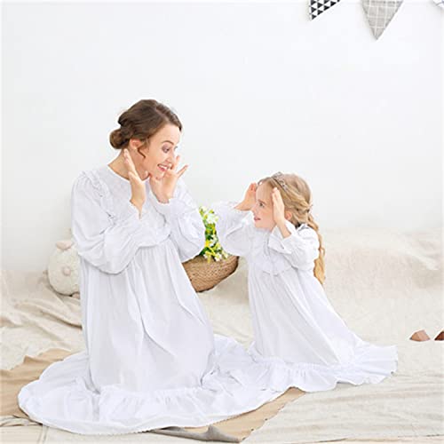 Alunsito Toddler Little Girls Nightgowns Soft Princess Long Sleeve Round Neck Long Sleeve Dress Vintage Ruffle Lace Sleepwear Nightdress 130 White 7-8 Years