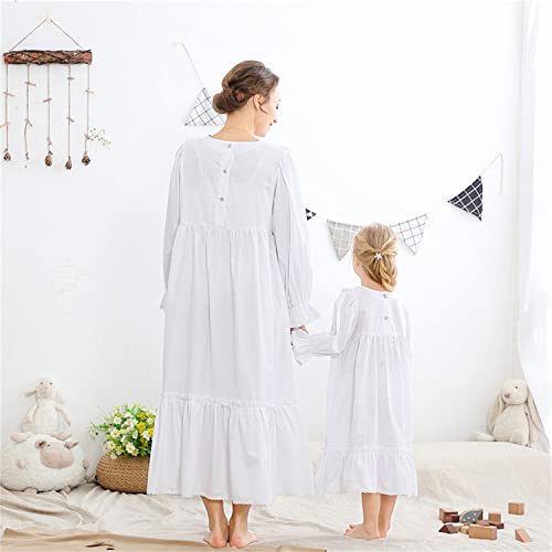 Alunsito Toddler Little Girls Nightgowns Soft Princess Long Sleeve Round Neck Long Sleeve Dress Vintage Ruffle Lace Sleepwear Nightdress 130 White 7-8 Years