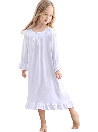 PHLCEhot Girls Cotton Long Sleeve Short Sleeve Nightdress Lace Princess Nighties White Pink Nightgown Sleepwear