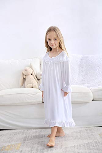 PHLCEhot Girls Cotton Long Sleeve Short Sleeve Nightdress Lace Princess Nighties White Pink Nightgown Sleepwear