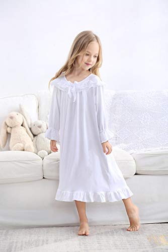 PHLCEhot Girls Cotton Long Sleeve Short Sleeve Nightdress Lace Princess Nighties White Pink Nightgown Sleepwear