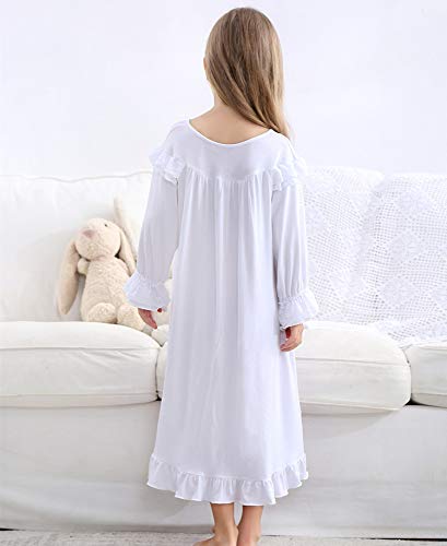 PHLCEhot Girls Cotton Long Sleeve Short Sleeve Nightdress Lace Princess Nighties White Pink Nightgown Sleepwear