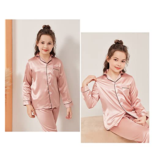 PythJooh Girls Satin Pyjamas Sets Girls Boys Long Sleeve Button-Down Pjs Set 2PCs Silky Nightwear Sleepwear for 3-14Years