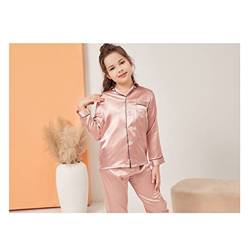 PythJooh Girls Satin Pyjamas Sets Girls Boys Long Sleeve Button-Down Pjs Set 2PCs Silky Nightwear Sleepwear for 3-14Years