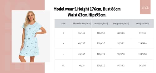 Misscoo Short Sleeve Nighties Cute Nightdress Women's Cotton Nightgown Sleepwear Women Pj Shirt Casual Print Sleepdress Print Cartoon Nightdress