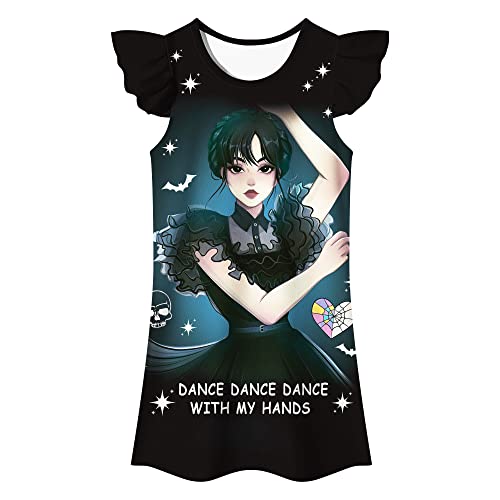 Brigcalki Wednesday Addams Gifts Girls Night Dress Girls Girls Pyjamas Short Sleeve Pjs Girls Nightie for 9-10 Y Kids