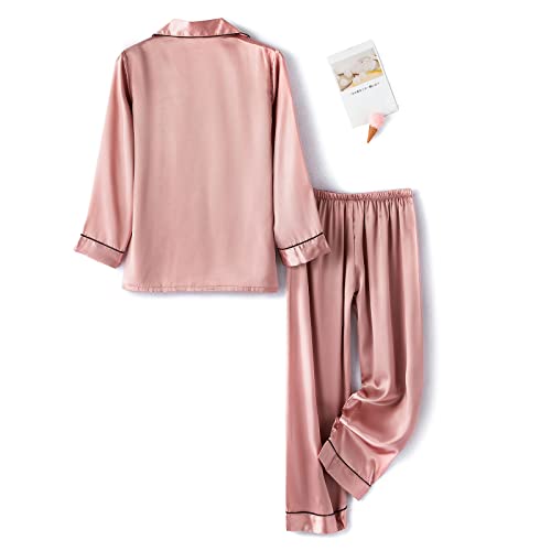 PythJooh Girls Satin Pyjamas Sets Girls Boys Long Sleeve Button-Down Pjs Set 2PCs Silky Nightwear Sleepwear for 3-14Years