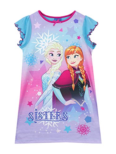 Disney Girls Anna And Elsa Frozen Nightdress Short Sleeve Kids Nightwear 5-6 Years