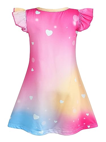 AmzBarley Unicorn Party Nightgown for Girls Unicorns Rainbow Petal Sleeves Nightie Night Dresses Child Sleep Clothes Dressing Gown Pink 5-6 Years 130