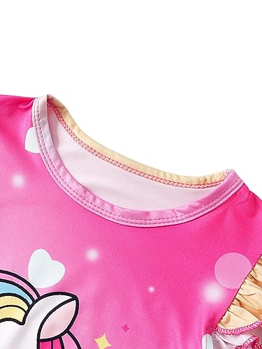 AmzBarley Unicorn Party Nightgown for Girls Unicorns Rainbow Petal Sleeves Nightie Night Dresses Child Sleep Clothes Dressing Gown Pink 5-6 Years 130