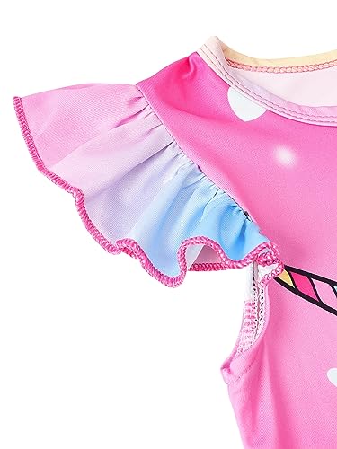 AmzBarley Unicorn Party Nightgown for Girls Unicorns Rainbow Petal Sleeves Nightie Night Dresses Child Sleep Clothes Dressing Gown Pink 5-6 Years 130