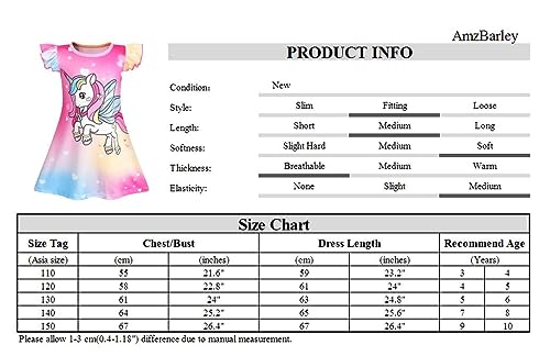 AmzBarley Unicorn Party Nightgown for Girls Unicorns Rainbow Petal Sleeves Nightie Night Dresses Child Sleep Clothes Dressing Gown Pink 5-6 Years 130