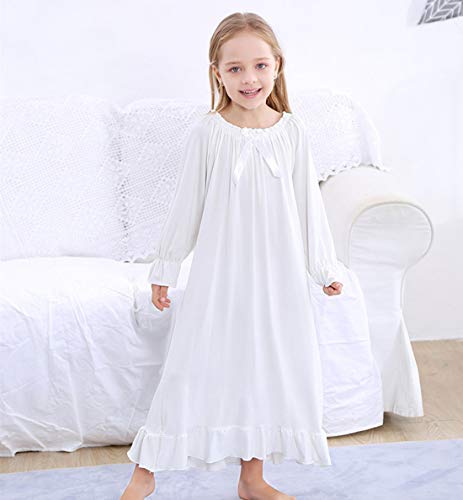Girls Cotton Princess Nightgown Long Sleeve Solid Color for Kids 10-12 Years