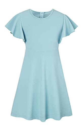 Dress for Girl Blue Dress Kids Girls Casual Cute Sundress Dresses for Girls 11-12years Summer Short Sleeve Stretchy Plain Girls Dress