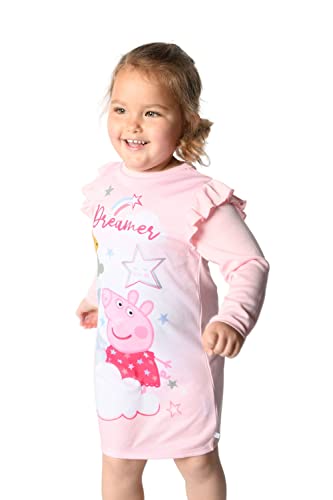 Brand Threads Girls Pink Peppa Pig Nightdress | Kids Nightie Sleepwear | Dreamy Nightdress with Frill Sleeves