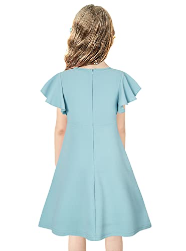 Dress for Girl Blue Dress Kids Girls Casual Cute Sundress Dresses for Girls 11-12years Summer Short Sleeve Stretchy Plain Girls Dress