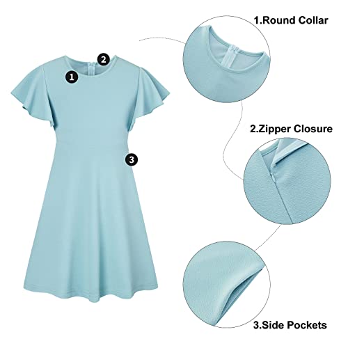 Dress for Girl Blue Dress Kids Girls Casual Cute Sundress Dresses for Girls 11-12years Summer Short Sleeve Stretchy Plain Girls Dress