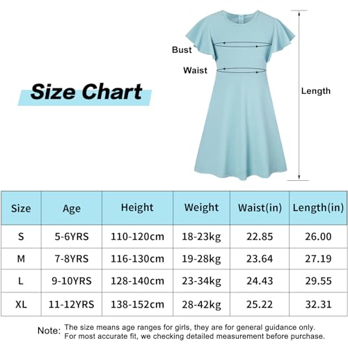 Dress for Girl Blue Dress Kids Girls Casual Cute Sundress Dresses for Girls 11-12years Summer Short Sleeve Stretchy Plain Girls Dress