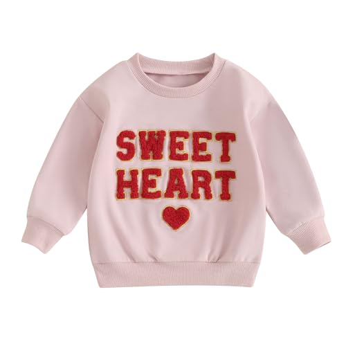 XIXIMAON Toddler Kids Girl Valentines Jumper Top Long Sleeve Love Heart Letter Print Sweatshirt Sweet Cute Pullover Clothes (Light Pink, 2-3 Years)