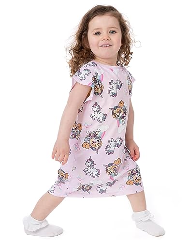 Paw Patrol Nightie 2 Pack Kids | Girls Pink And Blue Skye Unicorn Night Dress | Short Sleeve Pyjamas | Children TV Series Merchandise