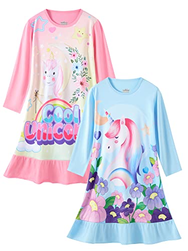 LOLPIP Girls Night Dress Unicorn Nighties Long Sleeve Pyjama Nightgown Dress for Kids Sleepwear for Girls Nightdress 5-6 Years