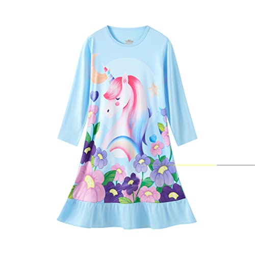 LOLPIP Girls Night Dress Unicorn Nighties Long Sleeve Pyjama Nightgown Dress for Kids Sleepwear for Girls Nightdress 5-6 Years