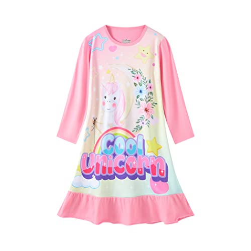 LOLPIP Girls Night Dress Unicorn Nighties Long Sleeve Pyjama Nightgown Dress for Kids Sleepwear for Girls Nightdress 5-6 Years
