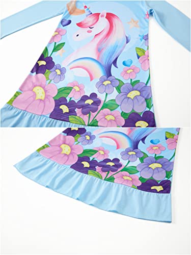 LOLPIP Girls Night Dress Unicorn Nighties Long Sleeve Pyjama Nightgown Dress for Kids Sleepwear for Girls Nightdress 5-6 Years