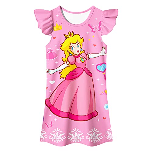 Aepotumn Girls Princess Nightdress Nightwear Flutter Sleeve Nighties Sleepwear Dress for Girls Pink