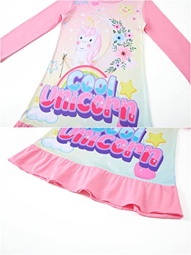 LOLPIP Girls Night Dress Unicorn Nighties Long Sleeve Pyjama Nightgown Dress for Kids Sleepwear for Girls Nightdress 5-6 Years