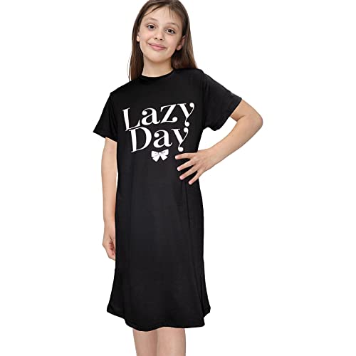 A2Z 4 Kids Girls Night Dress Nightgown Sleepwear Short Sleeve - Nightie 209 Black 11-12