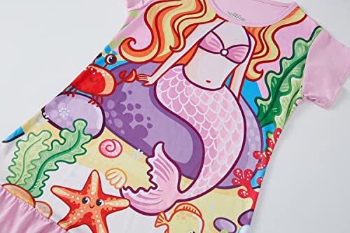 LOLPIP Girls Night Dress Mermaid Nighties Short Sleeve Pyjama Nightgown Dress for Kids Sleepwear for Girls Nightdress 3-4 Years