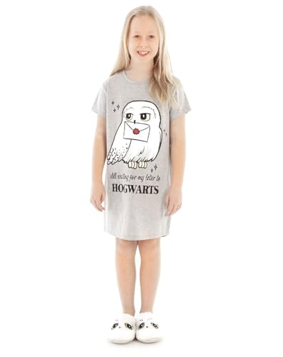 Harry Potter Girls Pyjama Night Dress For Girls | Hogwarts T-shirt Nightie | Hedwig Kids Nightgown 9-10 Years Grey