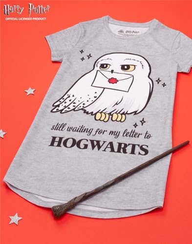 Harry Potter Girls Pyjama Night Dress For Girls | Hogwarts T-shirt Nightie | Hedwig Kids Nightgown 9-10 Years Grey