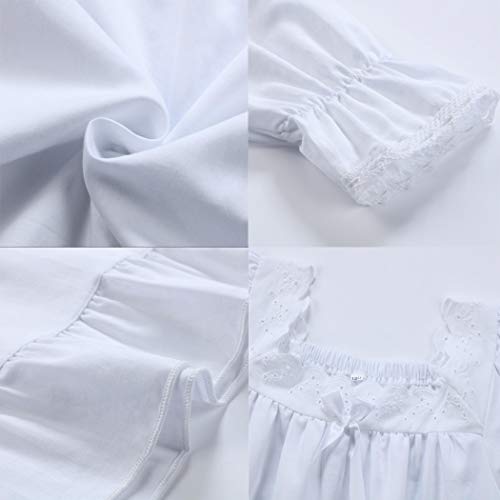 Flwydran Girls Nightgown Long Vintage Toddler Sleep Dress 100% Princess Woven Cotton Nightwear, Long Sleeve White, 150(For Height 140-150 cm)