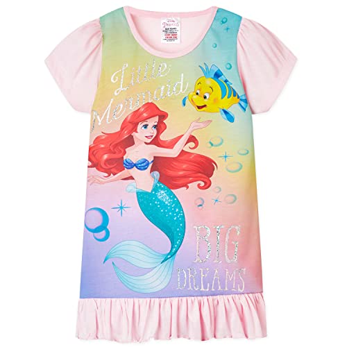Disney Princess Girls Nightdress Soft Breathable Nightwear Girls PJs The Lion King The Little Mermaid Frozen Pyjamas Short Sleeve Long Sleeve Night Dress Frozen Gifts (Multi Ariel, 3-4 Years)