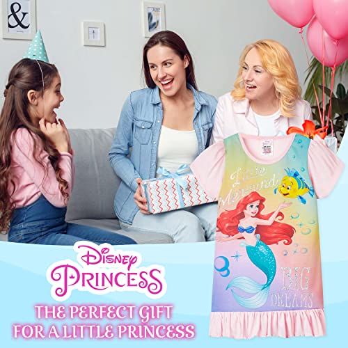 Disney Princess Girls Nightdress Soft Breathable Nightwear Girls PJs The Lion King The Little Mermaid Frozen Pyjamas Short Sleeve Long Sleeve Night Dress Frozen Gifts (Multi Ariel, 3-4 Years)