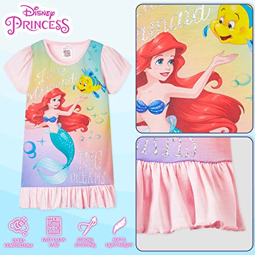 Disney Princess Girls Nightdress Soft Breathable Nightwear Girls PJs The Lion King The Little Mermaid Frozen Pyjamas Short Sleeve Long Sleeve Night Dress Frozen Gifts (Multi Ariel, 3-4 Years)