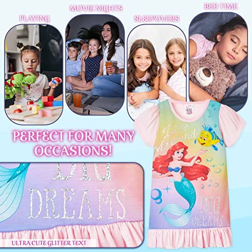Disney Princess Girls Nightdress Soft Breathable Nightwear Girls PJs The Lion King The Little Mermaid Frozen Pyjamas Short Sleeve Long Sleeve Night Dress Frozen Gifts (Multi Ariel, 3-4 Years)
