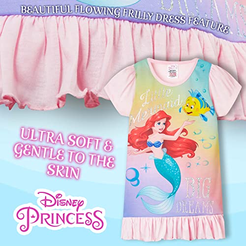 Disney Princess Girls Nightdress Soft Breathable Nightwear Girls PJs The Lion King The Little Mermaid Frozen Pyjamas Short Sleeve Long Sleeve Night Dress Frozen Gifts (Multi Ariel, 3-4 Years)