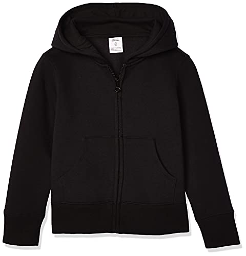Amazon Essentials Girls' Fleece Zip-Up Hoodie Sweatshirt, Black, 6-7 Years