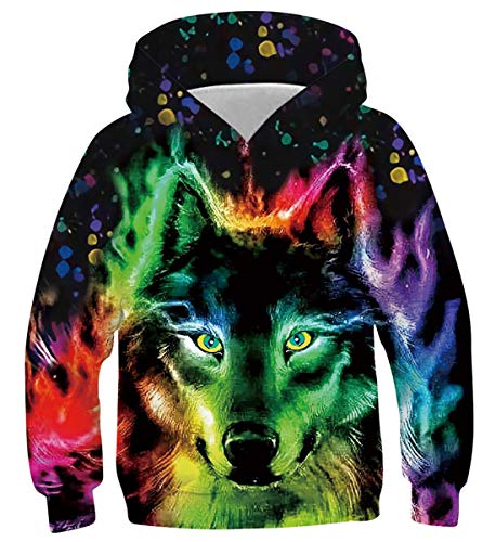 Belovecol Boys Girls Hoodies 3D Pullover Hoodie Wolf Sweatshirt Hooded Jumpers White for Youth 11 12 13 Years
