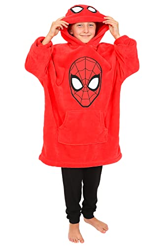 Marvel Spiderman Hoodie, Oversized Fleece Blanket Hoodie for Boys Red