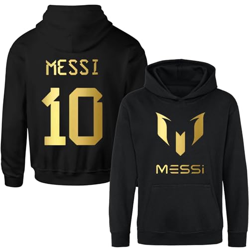 Kids Leo Hoodie #10 Jersey Football #10 GOAT 2023 Kids Football Jumper Soccer Boys Football Soccer Gifts (9-11 YEARS) Black