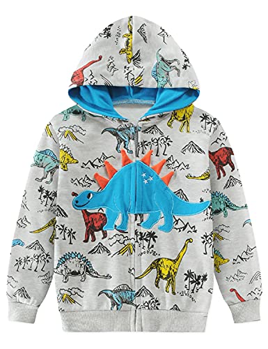 EULLA Boys Dinosaur Hoodie Casual Jumper Zip Up Sweatshirt Long Sleeve Cotton Shirt Autumn Clothes 6-7 Years