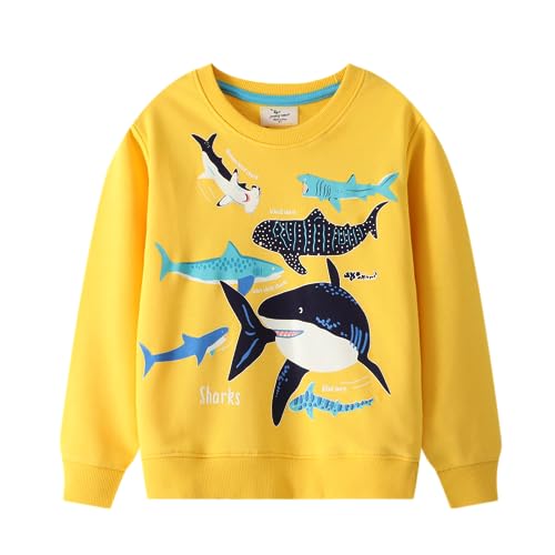 LitBud Boys Sweatshirt for Kid Clothes shark Casual Jumper Boy Cotton Top T Shirt Long Sleeve Crewneck Pullover Spring Autumn Grey Size 6-7 Years Old 7T