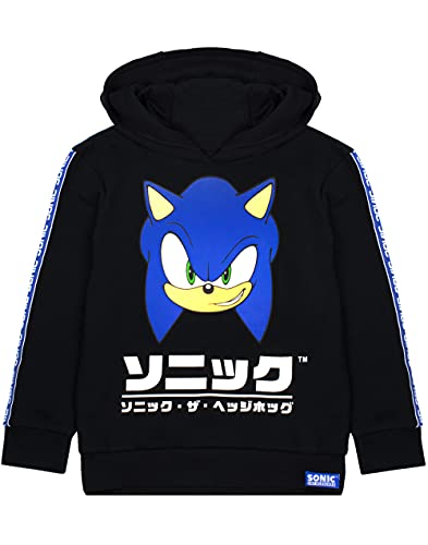 Sonic The Hedgehog Hoodie For Kids | Boys Japanese Gamer Black Sweater With Hood | Sonic Video Game Gift Merchandise 6-7 Years