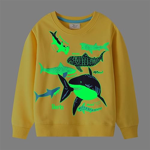 LitBud Boys Sweatshirt for Kid Clothes shark Casual Jumper Boy Cotton Top T Shirt Long Sleeve Crewneck Pullover Spring Autumn Grey Size 6-7 Years Old 7T