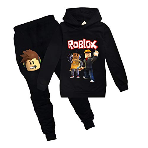Temolie Roblox Game Sweatshirt Boys Hoodies Girls Kids Outfits Cartoon Characters Pullover Cotton Trousers Clothes 2Pcs Sets (black 1, 5-6 Years)