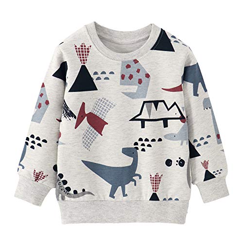 EULLA Boys Dinosaur Sweatshirt Kids Long Sleeve T-Shirt Cotton Crew-neck Pullover Tops Autumn Winter Jumper 5-6 Years